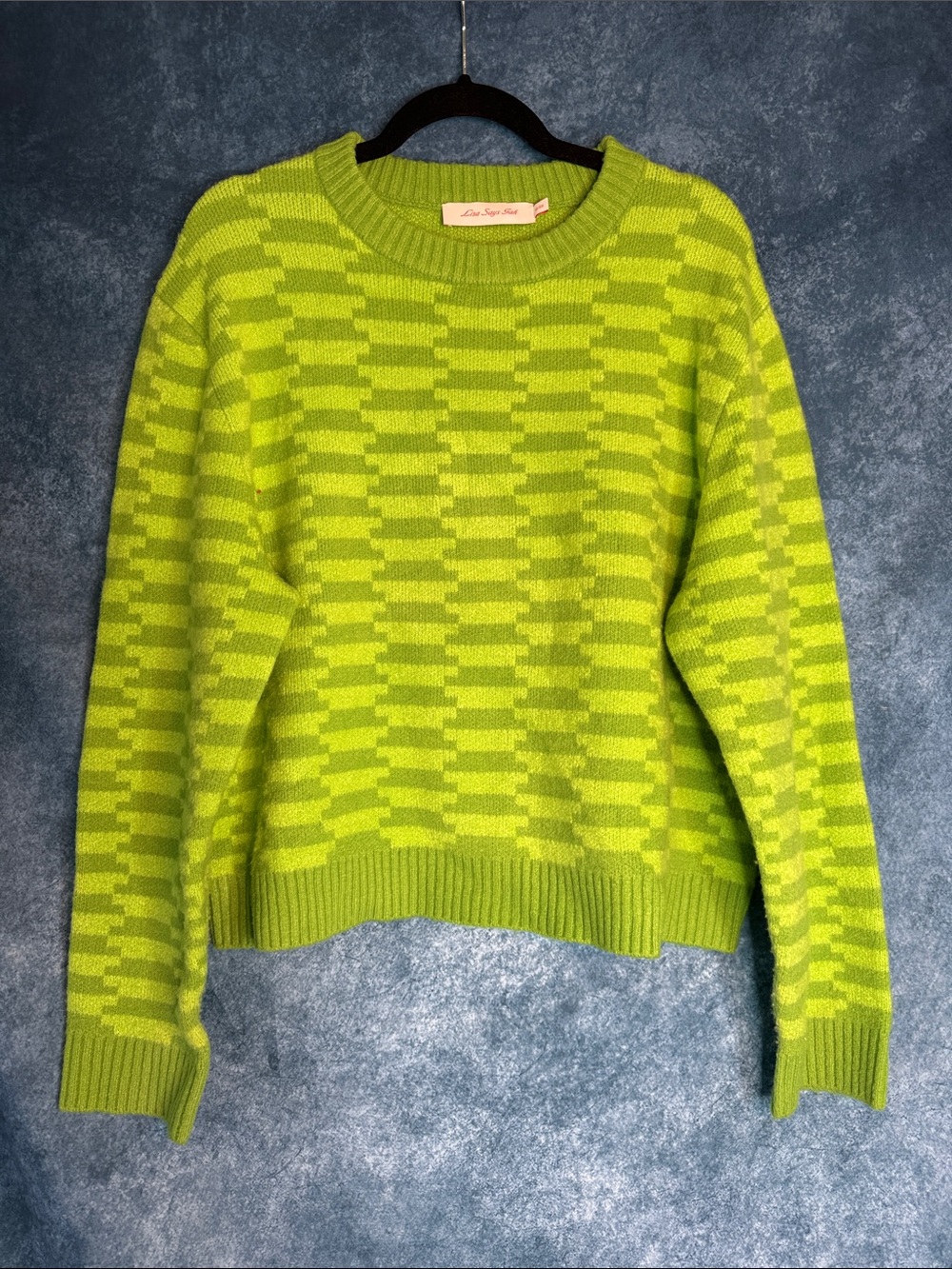 Lisa Says Gah Neon Lime Checkerboard Crewneck Sweater